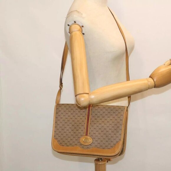 GUCCI Micro GG Canvas Web Sherry Line Shoulder Bag Beige Auth - Picture 5 of 15